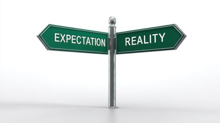 Expectation versus reality road sign isolated on white background
