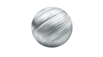 Abstract silver sphere forming a dynamic swirling pattern, showcasing motion and fluidity with a brushed metallic texture, isolated on a transparent background, png