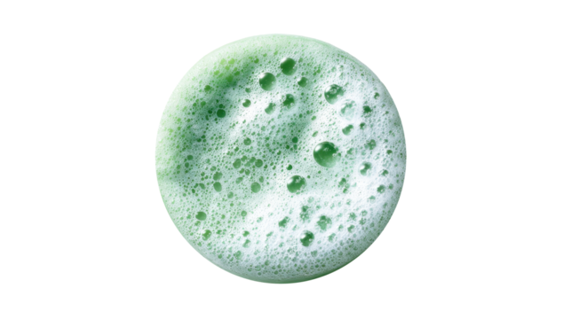 Green soap foam circle creating a bubbly texture, showing natural cleansing product, detoxifying skin care, and eco friendly hygiene concept on a transparent background, png