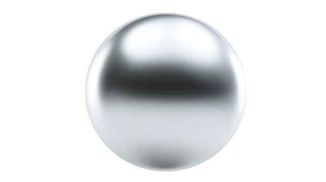 Reflective chrome metal sphere rendering against a transparent background, glossy silver orb representing smoothness, technology, and futuristic design concepts, png