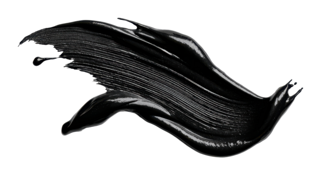 Black fluid paint stroke creating a glossy, expressive wave texture, reflecting light and adding a dynamic artistic element on a transparent background, perfect for design, png - Powered by Adobe
