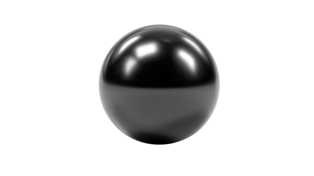 Black glossy reflective sphere 3d rendering with metallic finish showcasing sleek modern design, abstract object on transparent background providing versatility for various uses, png