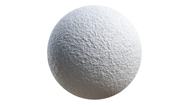 Snowball forming a round white sphere with rough texture, symbolizing winter, cold, and a perfect object for throwing, isolated on transparent background, png