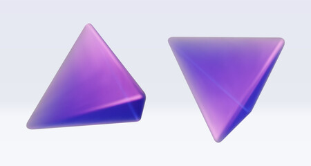 3d iridescent hologram triangle, pyramid. Render geometry figure in purple, pink, blue colors. Vector illustration isolated on white for design projects, product display, presentation, adv