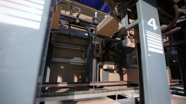 The process of making ceramic tiles. Sorting and packaging of ceramic tiles on a fully automated packaging line. Production of ceramic tiles. Ceramic tile factory.  Production Modern Conveyor Line 