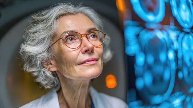 Elderly Medical Expert Observing Digital MRI Brain Imaging