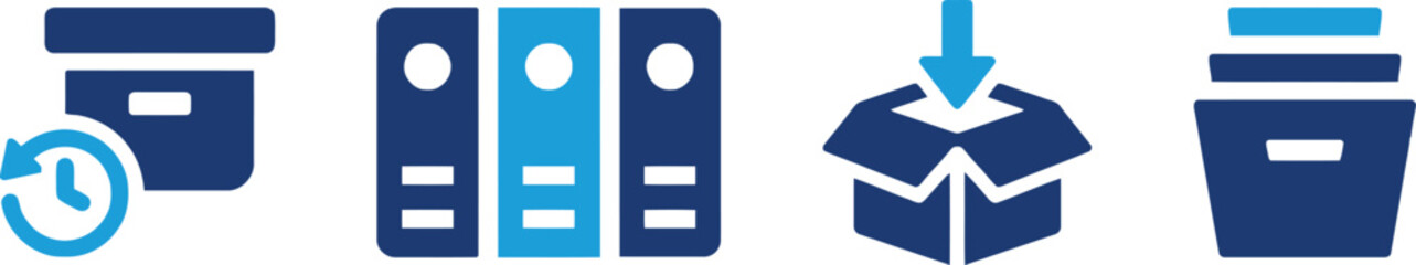 archive, documents, files, folders, storage, data, history, rewind, refresh, package, box, delivery, shipping, logistics, input, output, trash, bin, icon, symbol, organization, management, information © Baizid