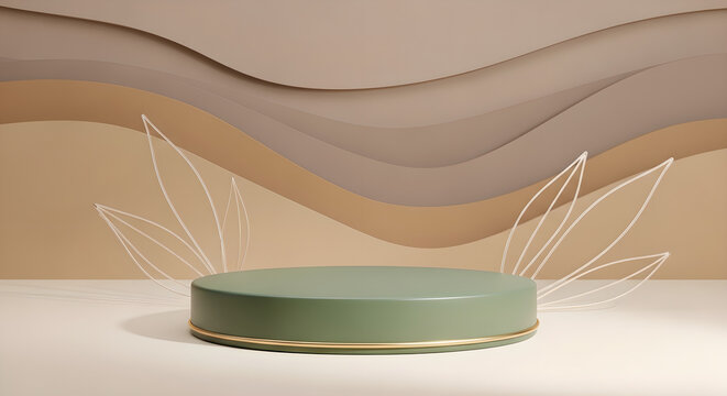 Green Podium Gold Trim 3D Render Vertical Copy Space