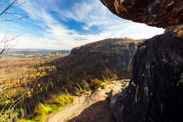 view from the Idagrotte Saxony switzerland during autumn good light