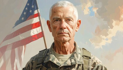 A Nation's Guardians: Veterans Standing Tall with a Glimmer of Worry for the Future Amidst American Flags