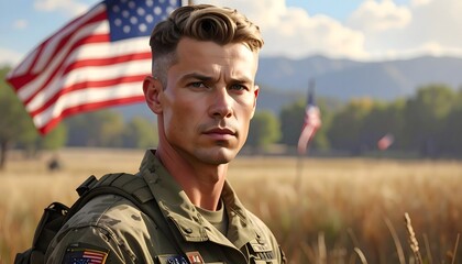 A Nation's Guardians: Veterans Standing Tall with a Glimmer of Worry for the Future Amidst American Flags