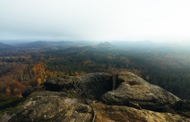 kleiner Winterberg viewpoint saxony switzerland during fog misty moody