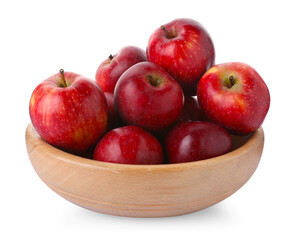 Fresh red apples in bowl isolated on white