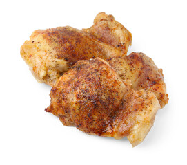 Tasty roasted chicken thighs isolated on white
