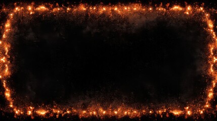The image features a dramatic, fiery border made of bright sparks and flames, set against a dark, almost black background, creating a sense of intensity and power.