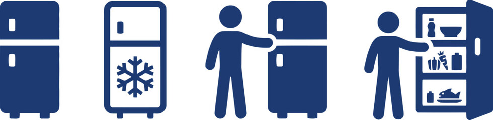 bottles., bottles, man, food, fridge, technology, [converted], reaching, filled, refrigerator, modern, depicting, with, blue, (186), icons, freezer, show, kitchen, closing, various, items, cooling, in