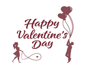 Elegant Happy Valentines Day Design with Heart Balloons and Couple Silhouettes for Romantic Celebrations and Special Occasions