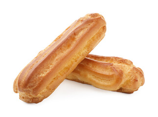 Tasty eclairs isolated on white. Delicious dessert