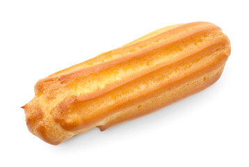 One tasty eclair isolated on white, top view