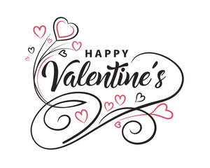 Happy Valentines Day Elegant Calligraphy with Hearts on White Background Love and Romance Celebration