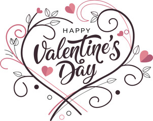 Romantic Happy Valentines Day Vector Illustration with Hearts and Swirls for Greeting Cards and Designs Celebrating Love