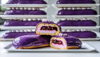 delicios blueberry cake with berry jam inside 