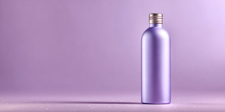 A purple bottle with a metallic cap is on display against a matching background, evoking elegance and sophistication in its design