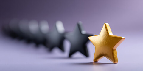 Fototapeta premium A gold star stands out from a row of black stars, symbolizing excellence or distinction among many choices