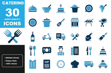 High-Quality Catering Icons Set Featuring Food Service, Catering Equipment, and Restaurant Symbols