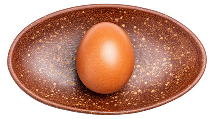 Brown egg in shell lies on brown oval plate top view sticker clipart