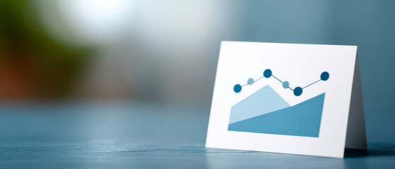 A card with a graph on it is sitting upright in front of a blurred background
