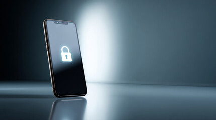 A smartphone with a lock icon on the screen is displayed against a dark background, suggesting themes of security and privacy