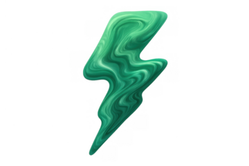 Swirling green liquid lightning bolt icon on transparent background for energy, power, electricity, speed, and dynamic concepts