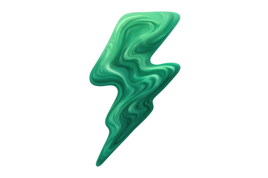 Swirling green liquid lightning bolt icon on transparent background for energy, power, electricity, speed, and dynamic concepts