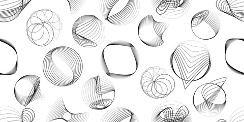 Vector loop, circular line seamless pattern- Endless pattern for wallpapers, wrapping and packaging. Repeatable pattern with various creative vortex, concentric, rotated circle design elements