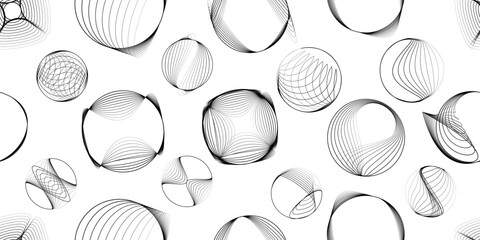 Vector loop, circular line seamless pattern- Endless pattern for wallpapers, wrapping and packaging. Repeatable pattern with various creative vortex, concentric, rotated circle design elements