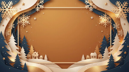 Festive banner: warm caramel gold background with snowflakes