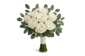 White roses bouquet with eucalyptus for wedding celebration
