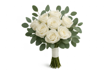 White roses bouquet with eucalyptus for wedding celebration