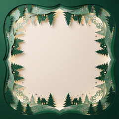 Christmas fairytale: winter forest background in emerald tones