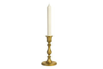 White candle in gold brass candlestick holder