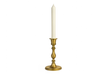 White candle in gold brass candlestick holder