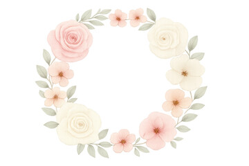Floral wreath with watercolor roses and pastel flowers