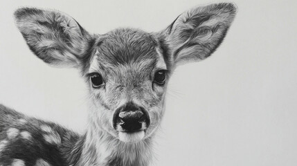 Baby deer pencil drawing, soft shading to show delicate spots and gentle eyes
