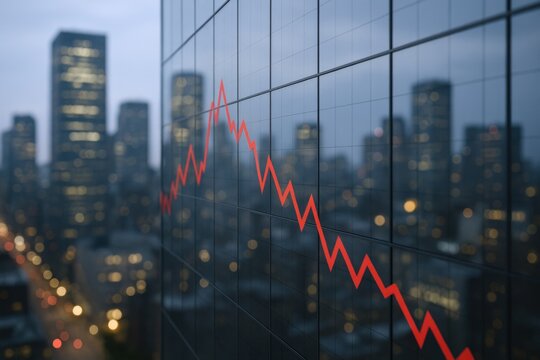 Stock Market Downturn Reflected in City Buildings, Depicting Economic Recession and Financial Crisis - Powered by Adobe