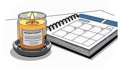 Aromatherapy candle burning near a planner on desk, calming focus for ADHD and anxiety relief