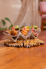 delicious gourmet tacos with beef, seafood, vegetables