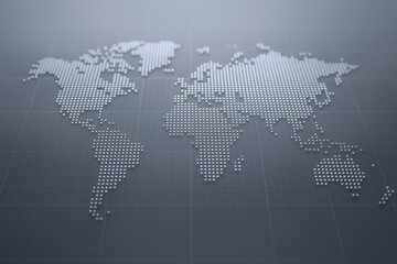 Abstract World Map Created with Dots on Gray Gradient Background, Geographic Visualization Concept