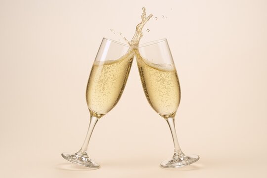 Elegant Champagne Toast: Two Glasses Clinking with Splashing Bubbles for Celebration and Special Occasions