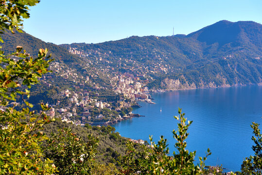 Coastal panorama near Camogli taken from Sori, Genoa, Italy